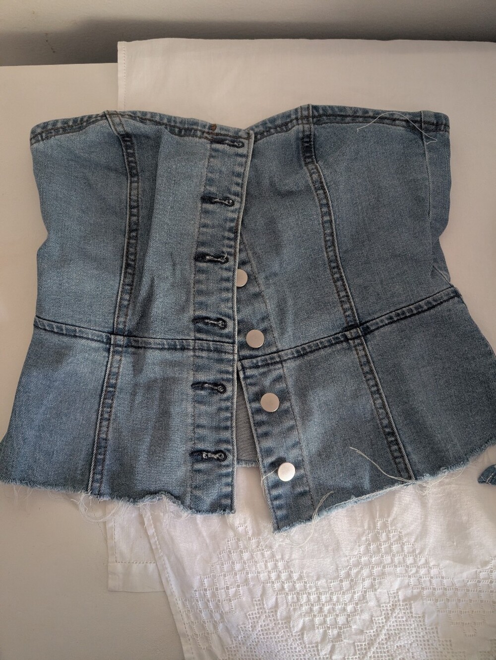 Denim Strapless Corset Top - Light Blue